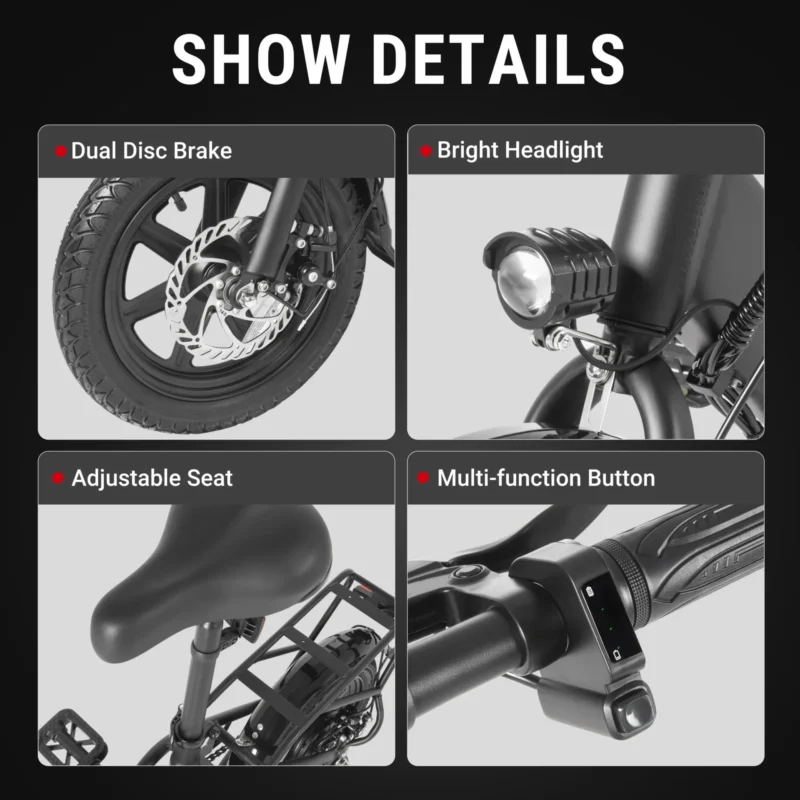 DYU C3 14 Inch Opvouwbare Elektrische Fiets 34km Bereik 9